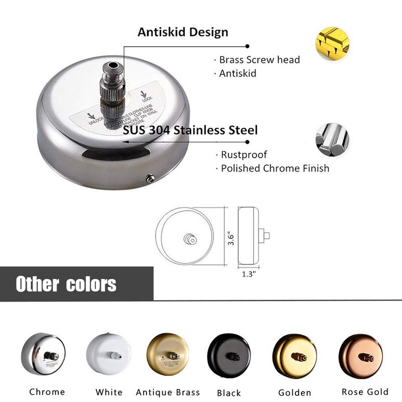 BESy Retractable Clothesline SUS304 Stainless Steel Clothes Dryer with Adjustable Stainless Steel Rope String Hotel Style Heavy Duty,9.2 Feets,Polished Chrome Finish, Round Style - Image 2